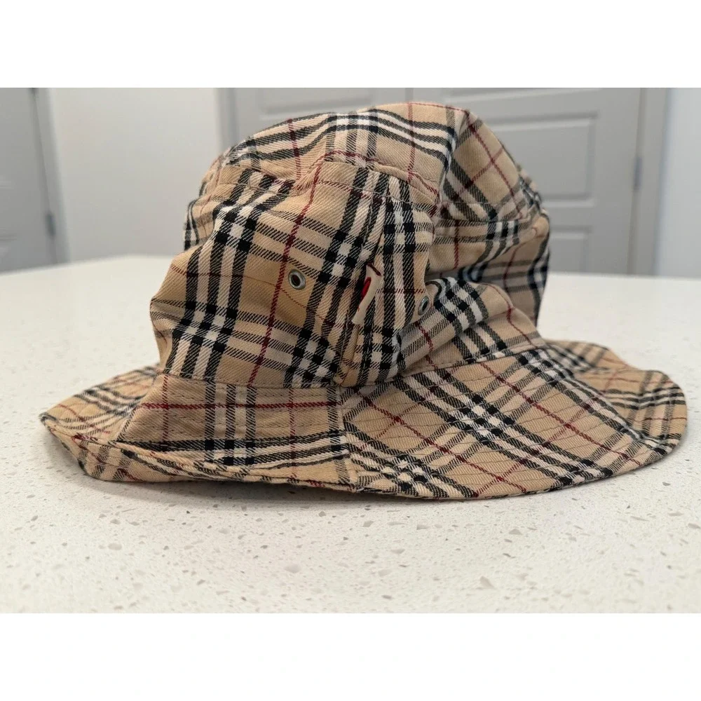 Burberry Style Bucket Hat Unisex XL Tan Plaid Excellent Streetwear Casual